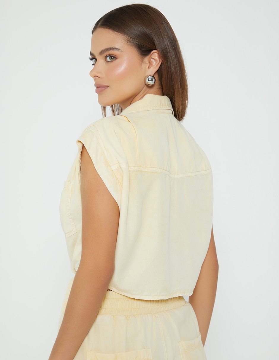 Blusa camisera sunset denim sin manga para mujer 2