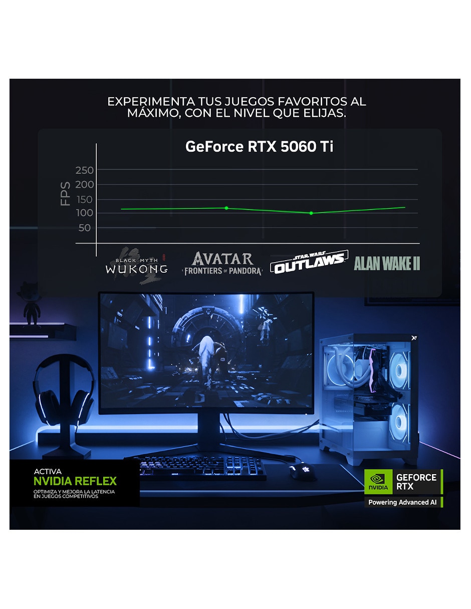 Computadora gamer no incluye monitor amd ryzen 7 nvidia geforce rtx 5060 Ti 16 gb ram 1tb 7