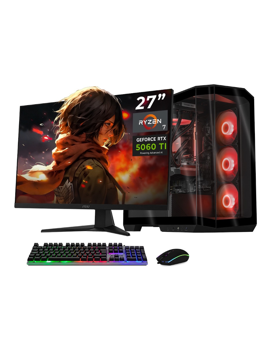 Computadora gamer 27 pulgadas full hd amd ryzen 7 nvidia geforce rtx 5060 Ti 16 gb ram