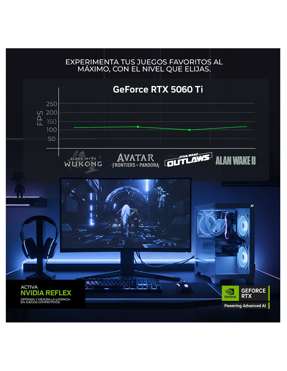 Computadora gamer 27 pulgadas full hd amd ryzen 7 nvidia geforce rtx 5060 Ti 16 gb ram 7