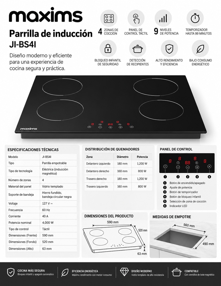 Parrilla de inducción empotrable