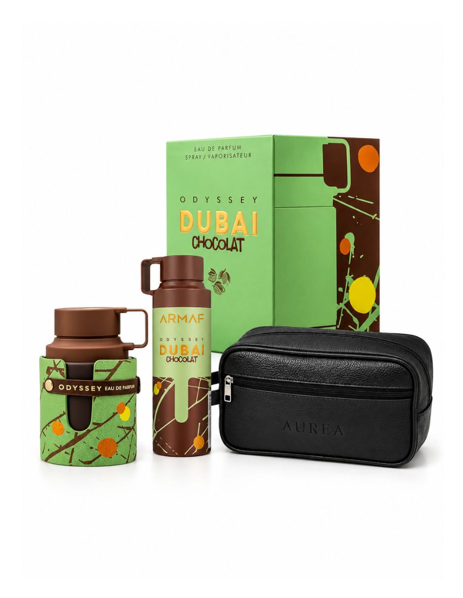 Kit eau de parfum odyssey dubai chocolate + body para unisex