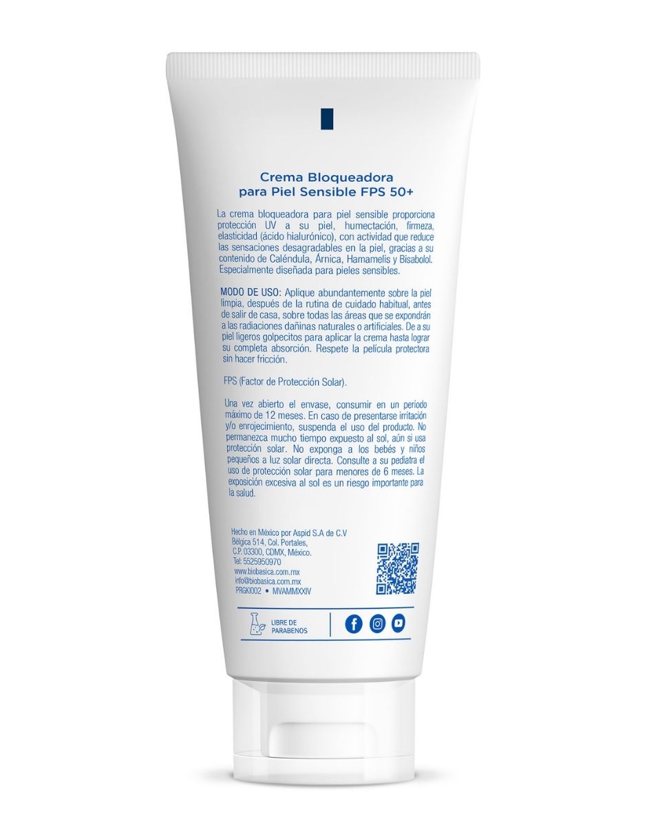 Protector solar FPS 50+ crema bloqueadora para piel sensible