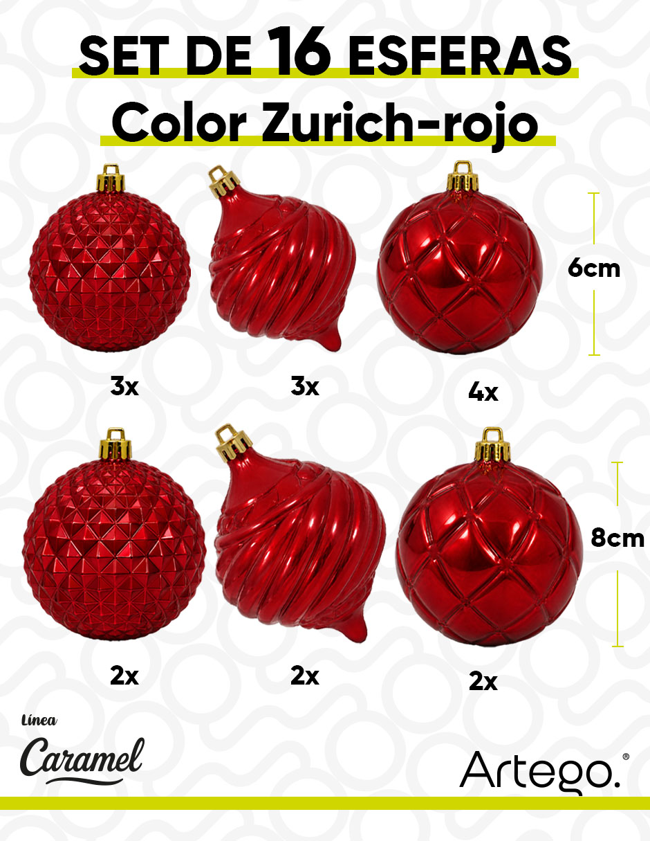 Set de esfera navideña línea caramel 3 texturas y acabados diferentes zurich con 16 piezas 6