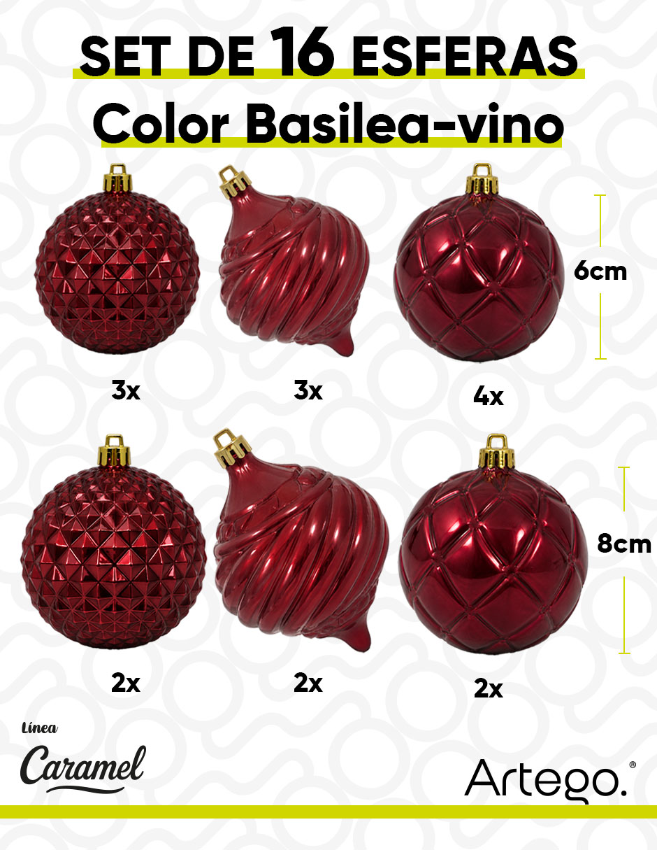 Set de esfera navideña línea caramel 3 texturas y acabados diferentes basilea con 16 piezas 6