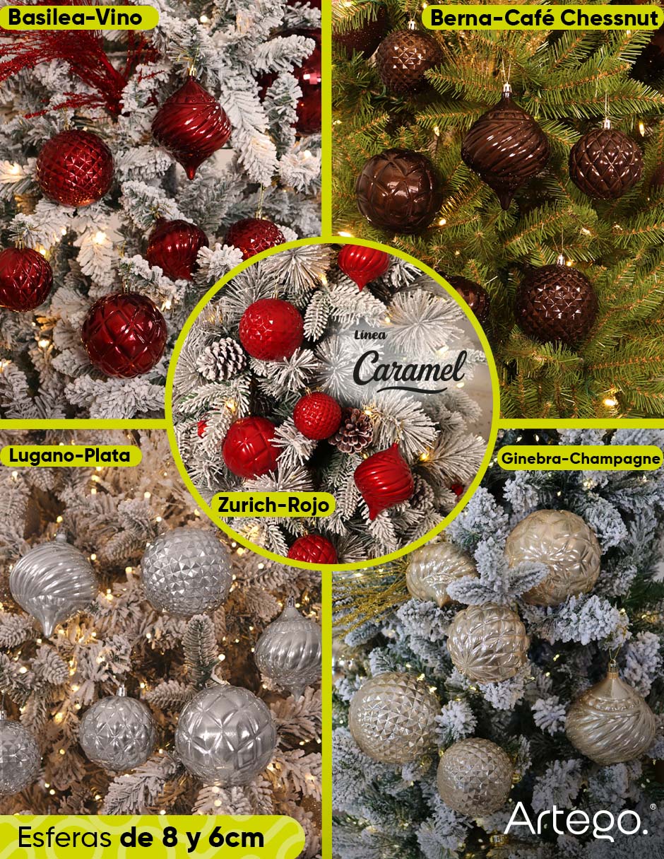 Set de esfera navideña línea caramel 3 texturas y acabados diferentes basilea con 16 piezas 3