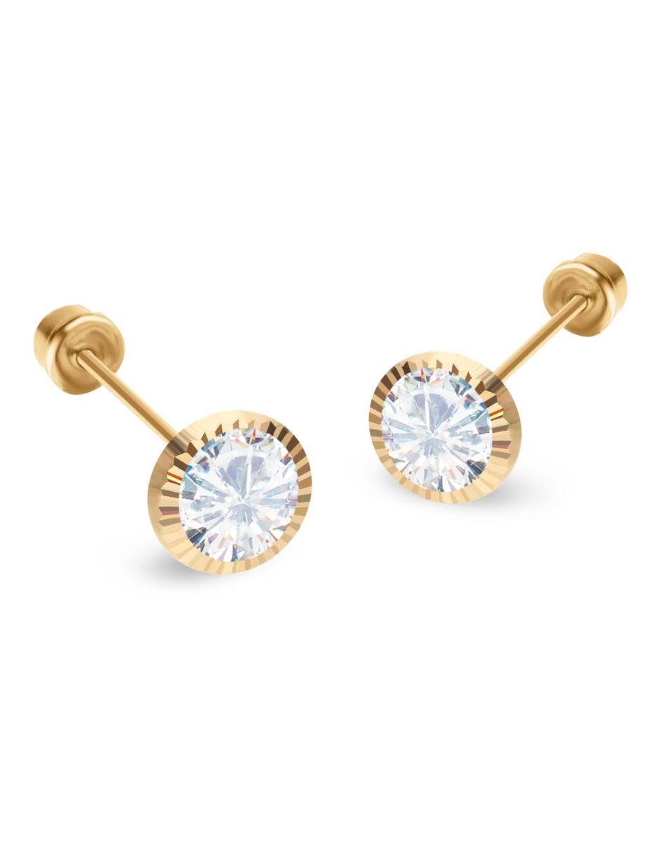 Broqueles de oro 14 k con acabado brillante zirconia