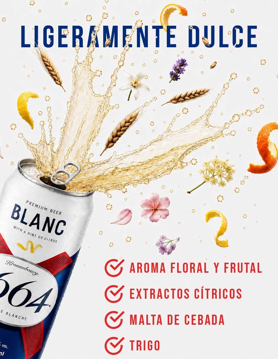 Cerveza clara kronenbourg 1664 lager herbal y cítrico 500 ml 8