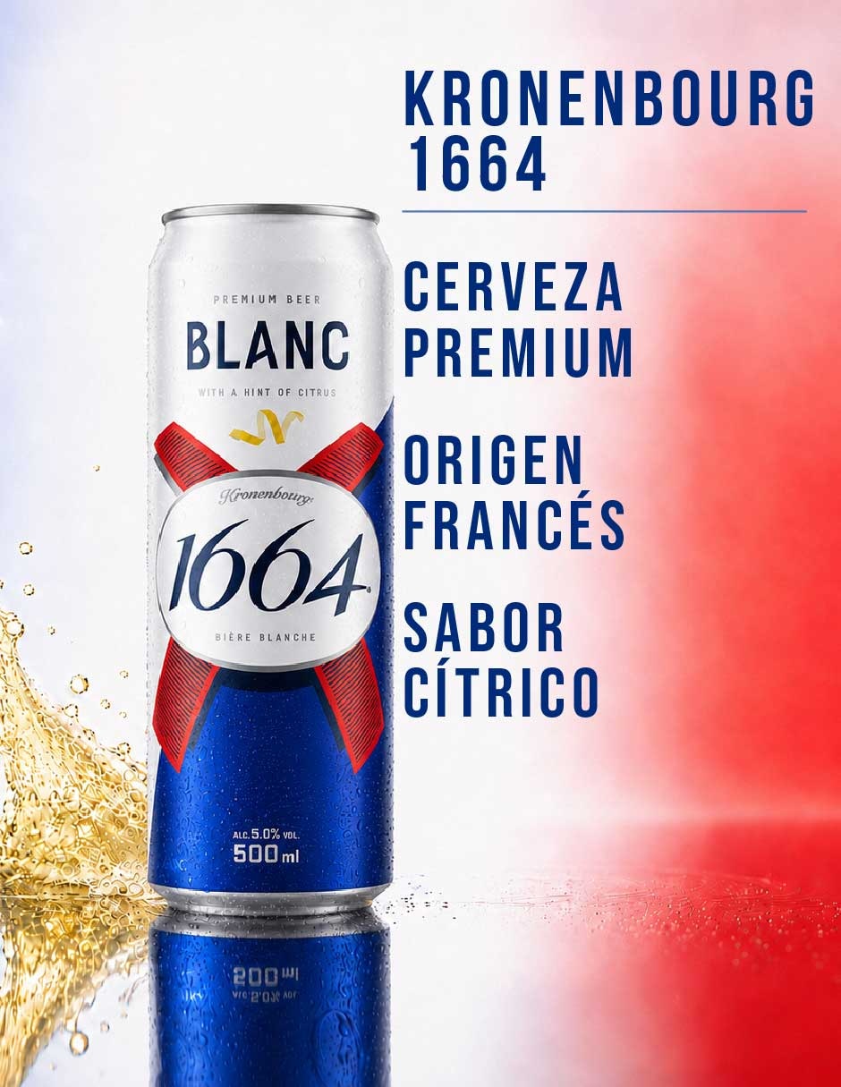 Cerveza clara kronenbourg 1664 lager herbal y cítrico 500 ml