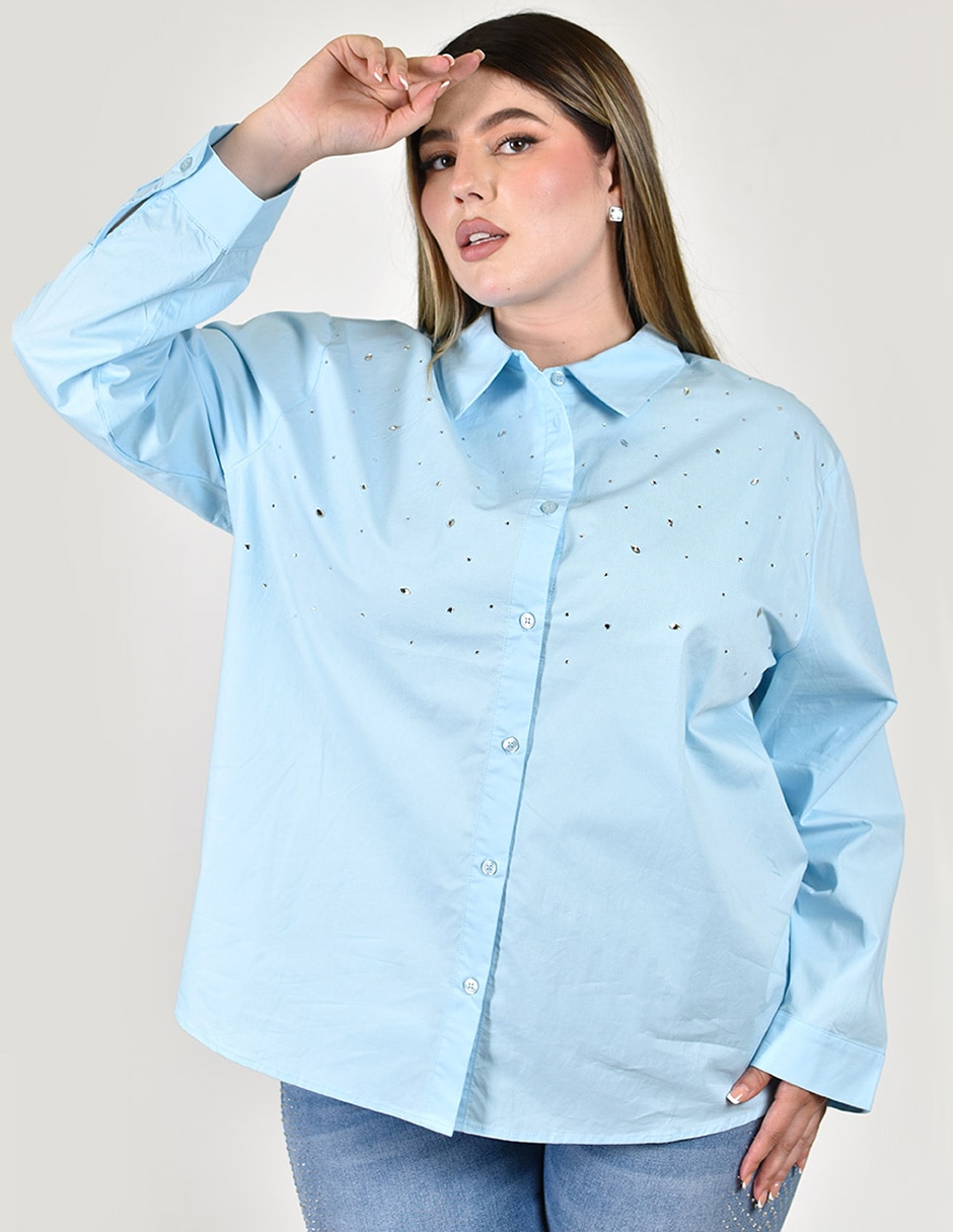 Camisa de algodón manga larga para mujer