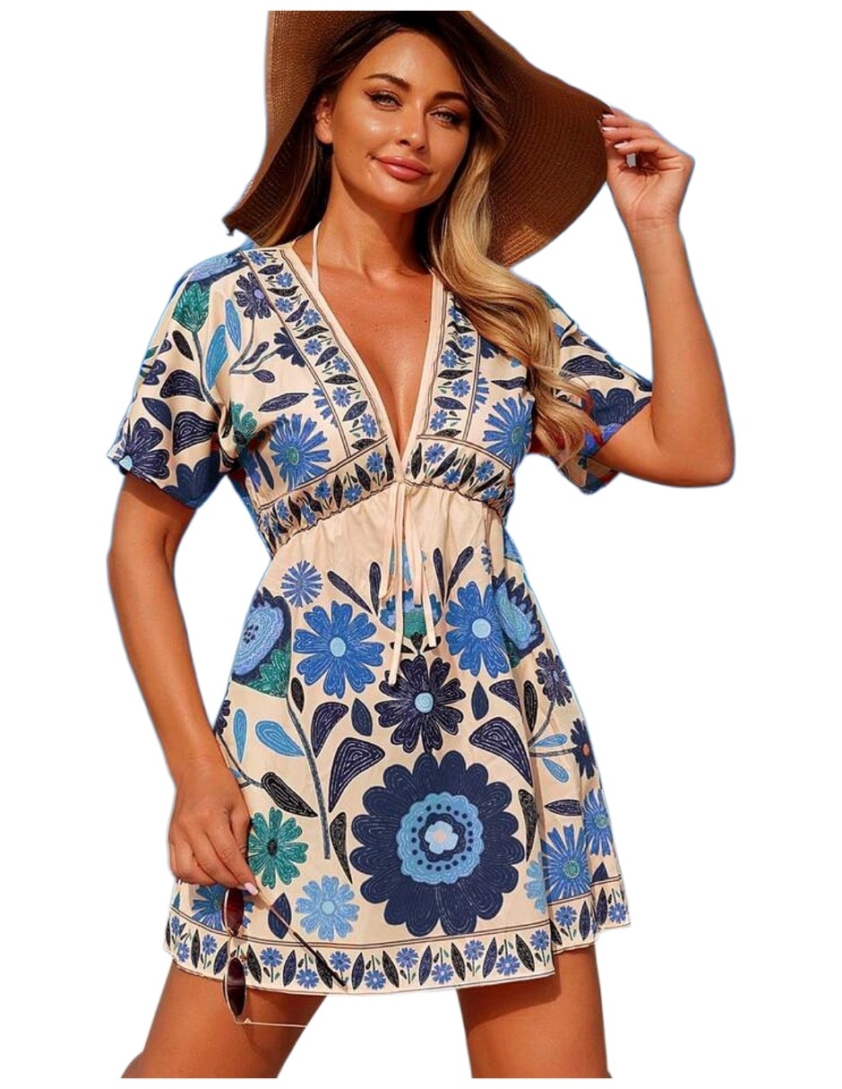 Salida de playa vestido con cinturón para mujer 4