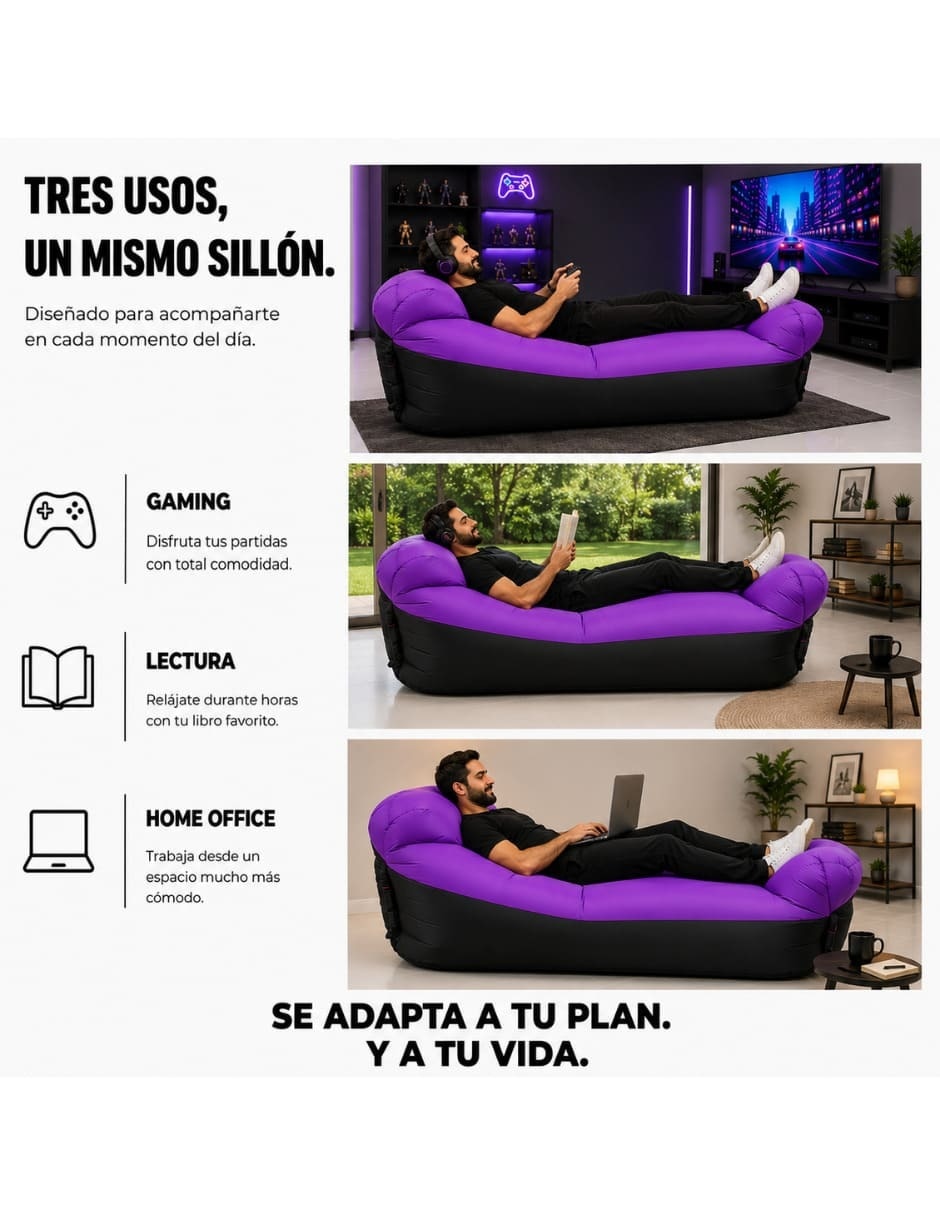Sillón inflable 120 kg PVC centro entretenimiento