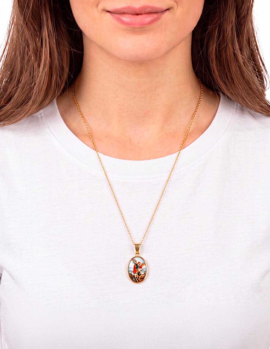 Collar con dije miguel arcangel de acero inoxidable 18 k 5