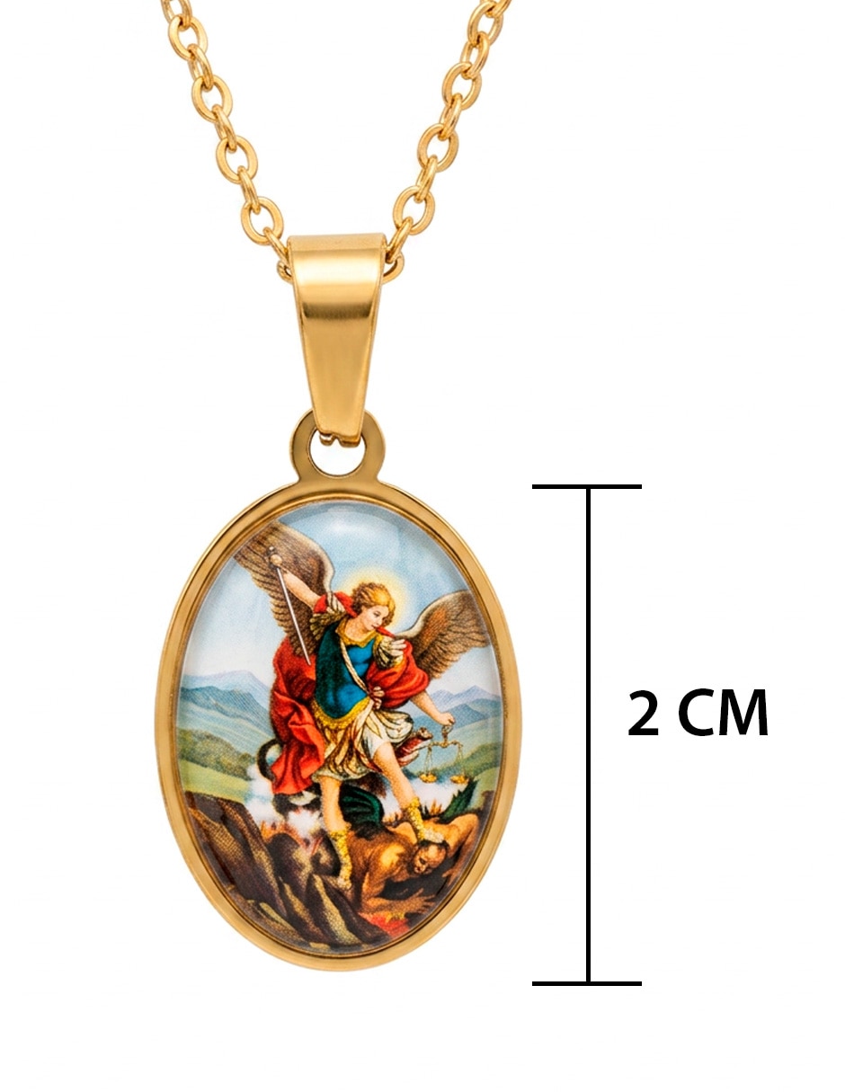 Collar con dije miguel arcangel de acero inoxidable 18 k 6