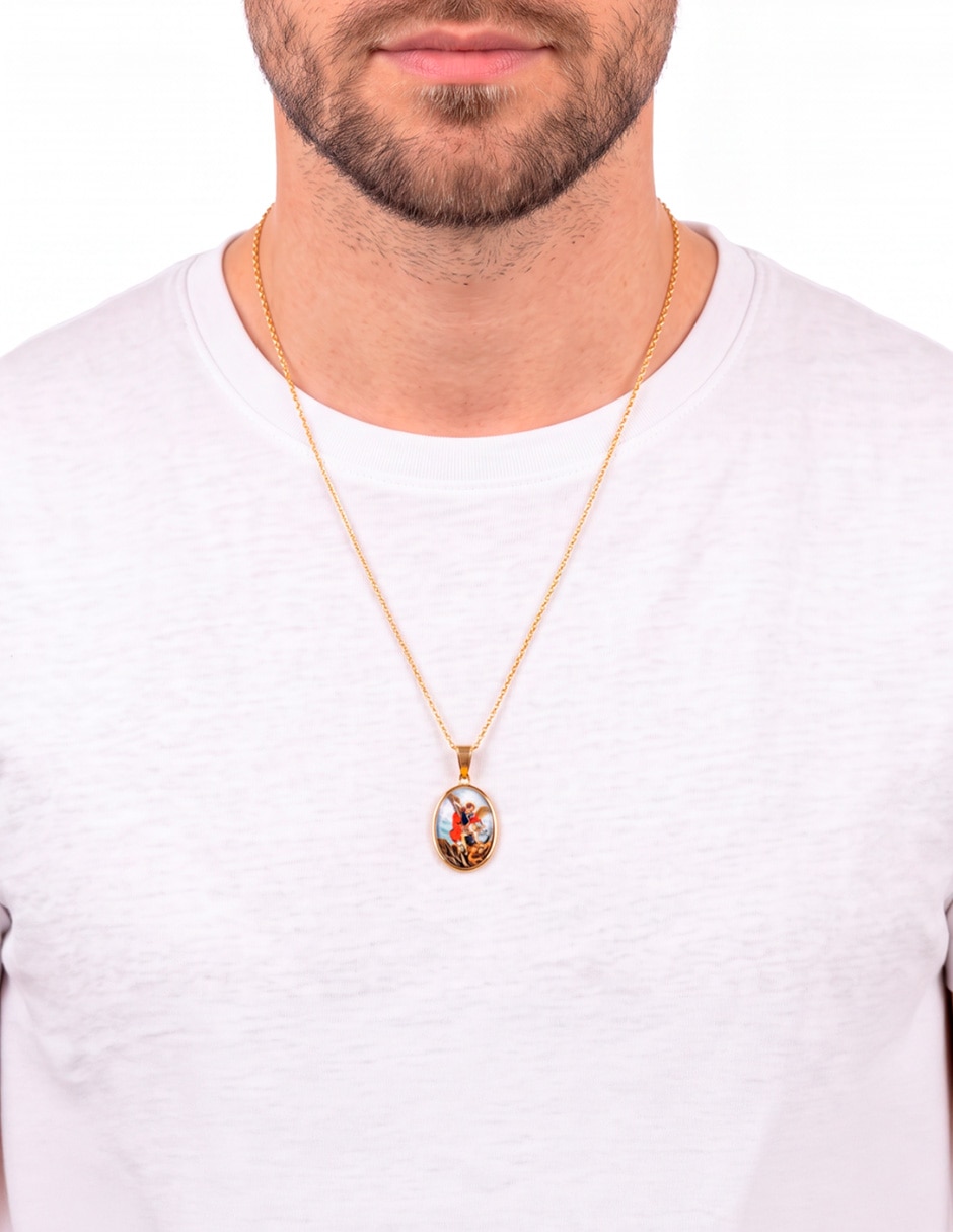 Collar con dije miguel arcangel de acero inoxidable 18 k 4