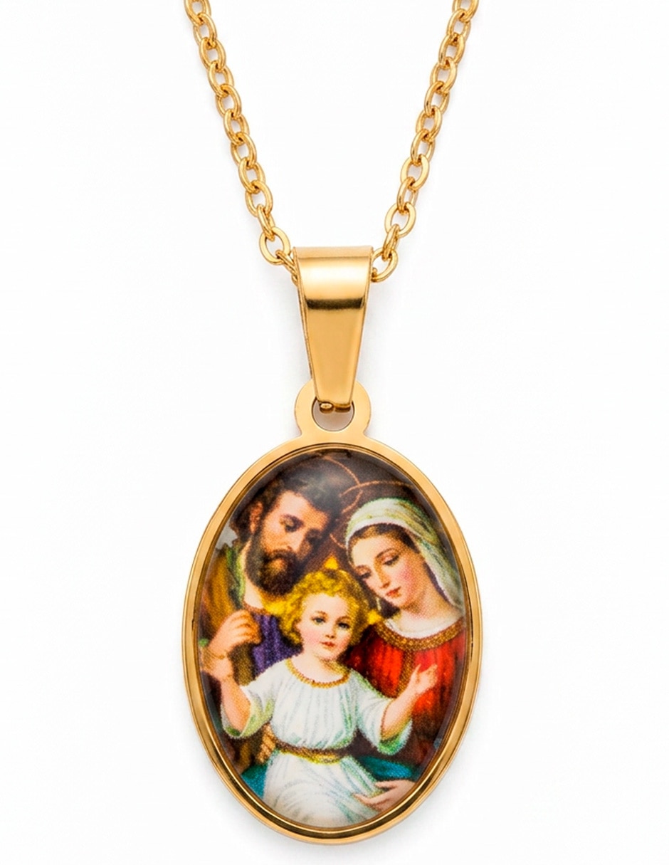 Collar con dije niño dios sagrada familia de acero inoxidable 18 k Collar con dije niño dios sagrada familia de acero inoxidable 18 k