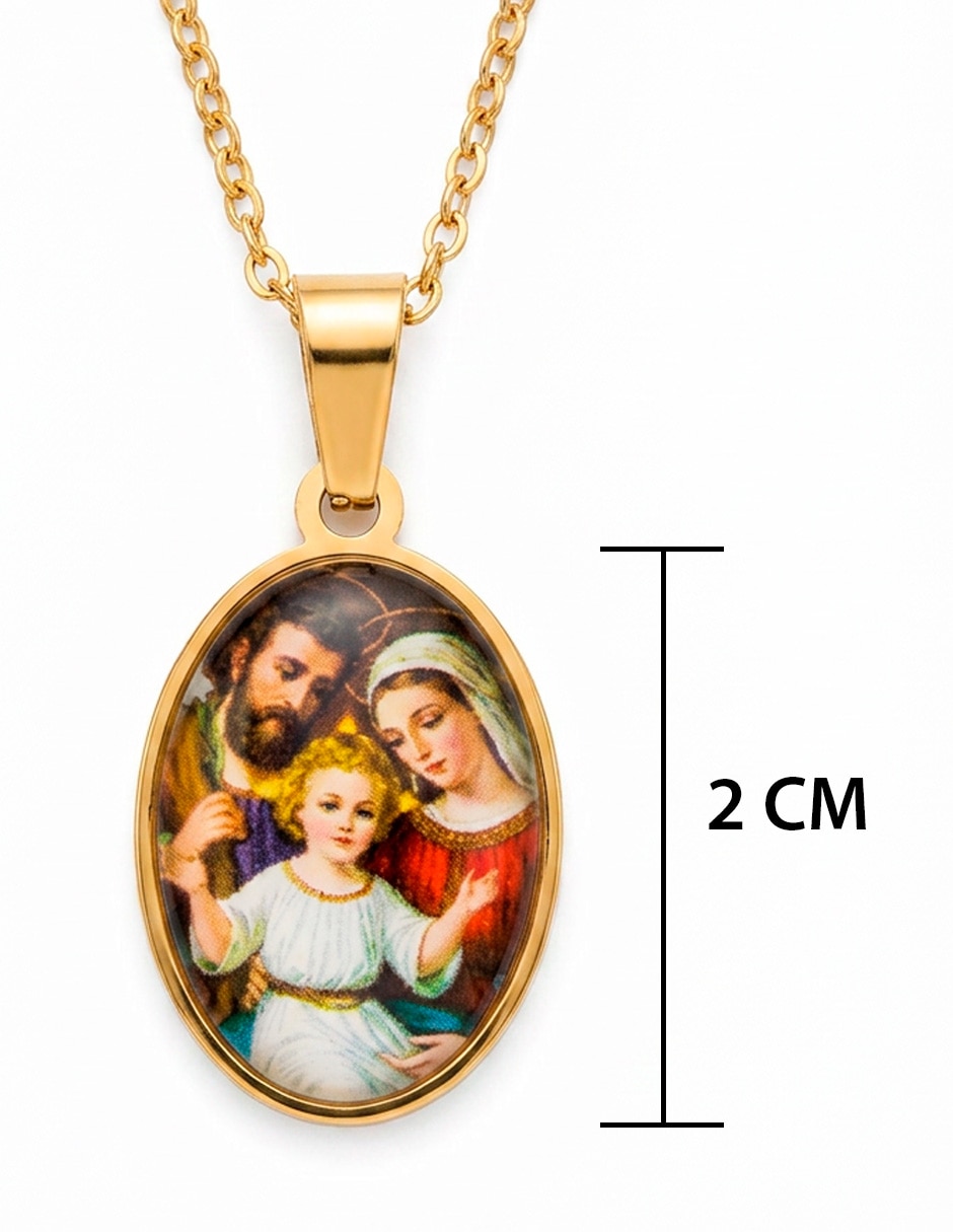 Collar con dije niño dios sagrada familia de acero inoxidable 18 k 6