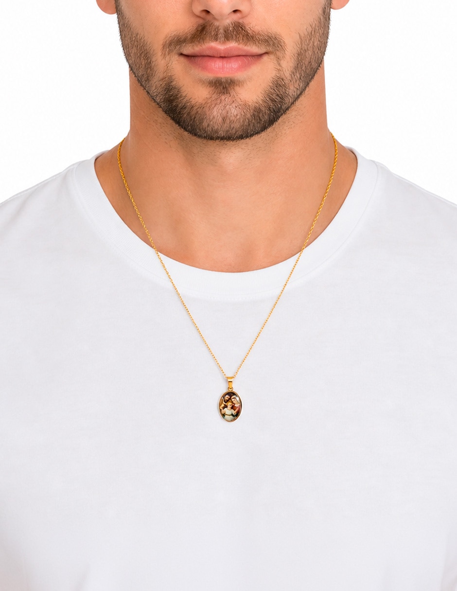 Collar con dije niño dios sagrada familia de acero inoxidable 18 k 4