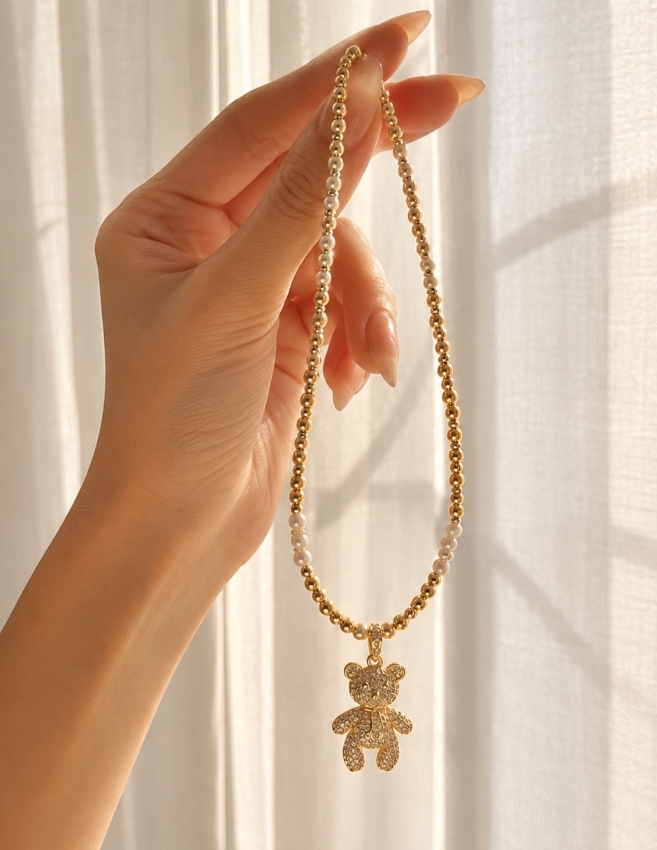 Collar con dije teddi de acero inoxidable 6