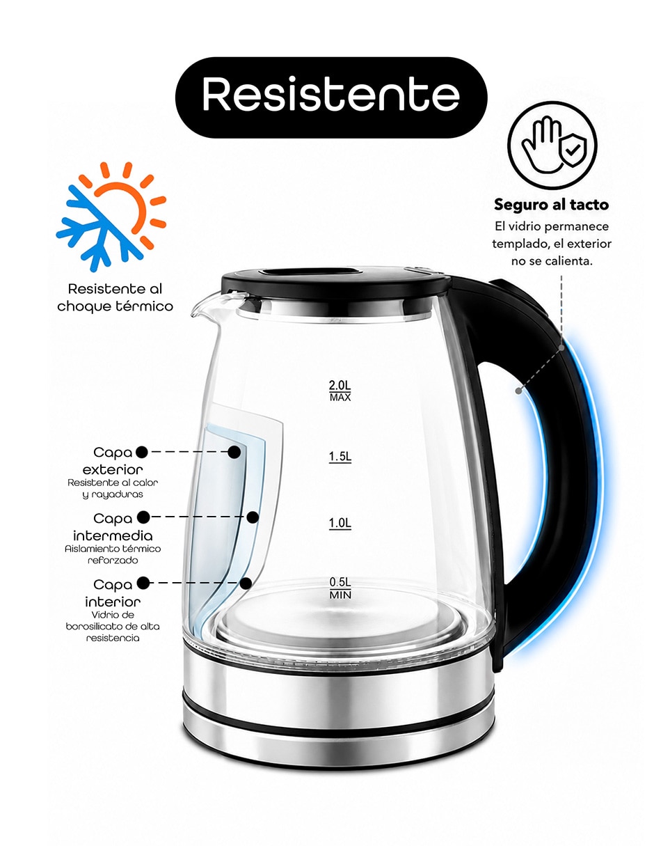 Tetera hervidora de vidrio borosilicato 7