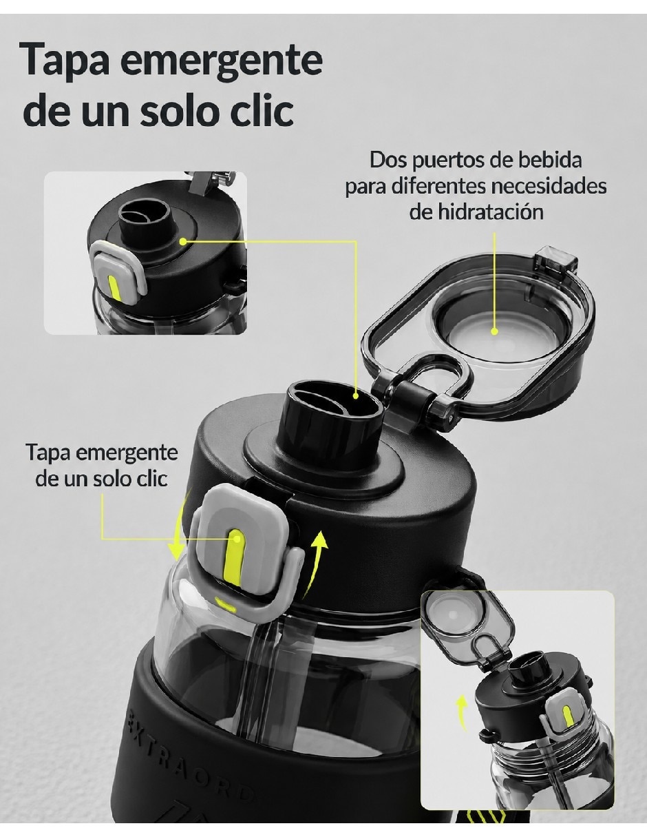 Botella con popote de plástico con tapa rosca 800 ml