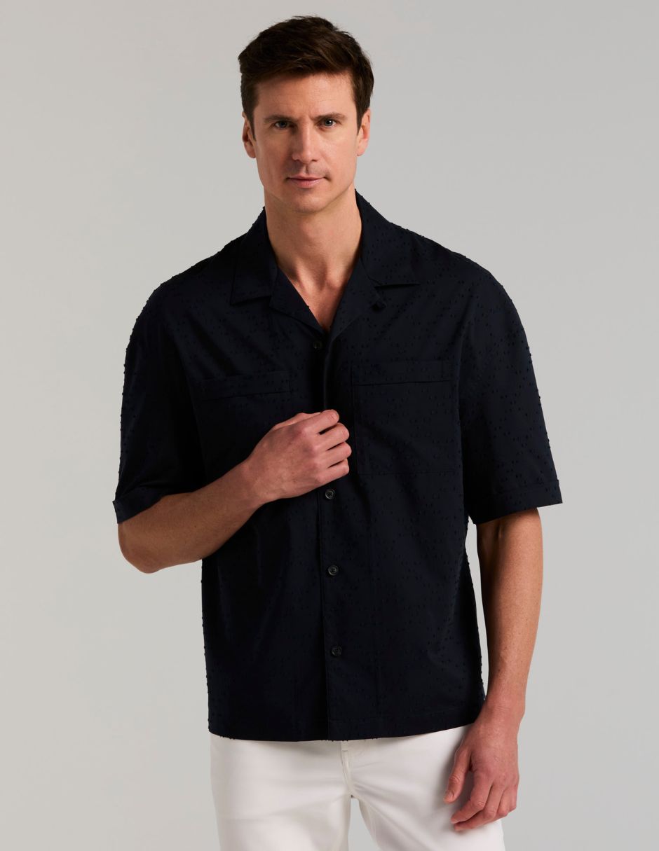 Camisa casual de algodón manga al codo para hombre