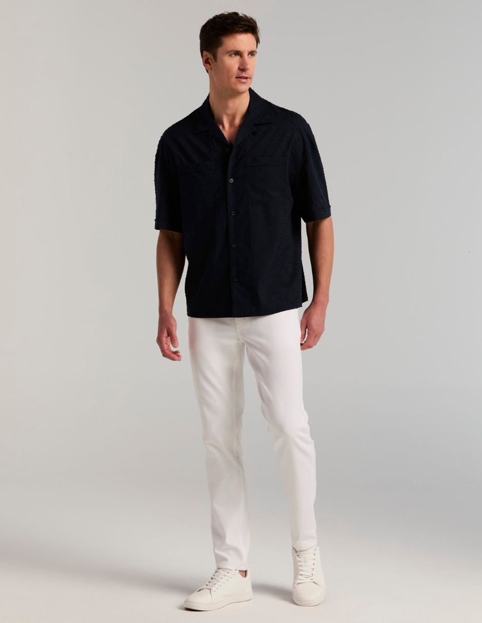 Camisa casual de algodón manga al codo para hombre