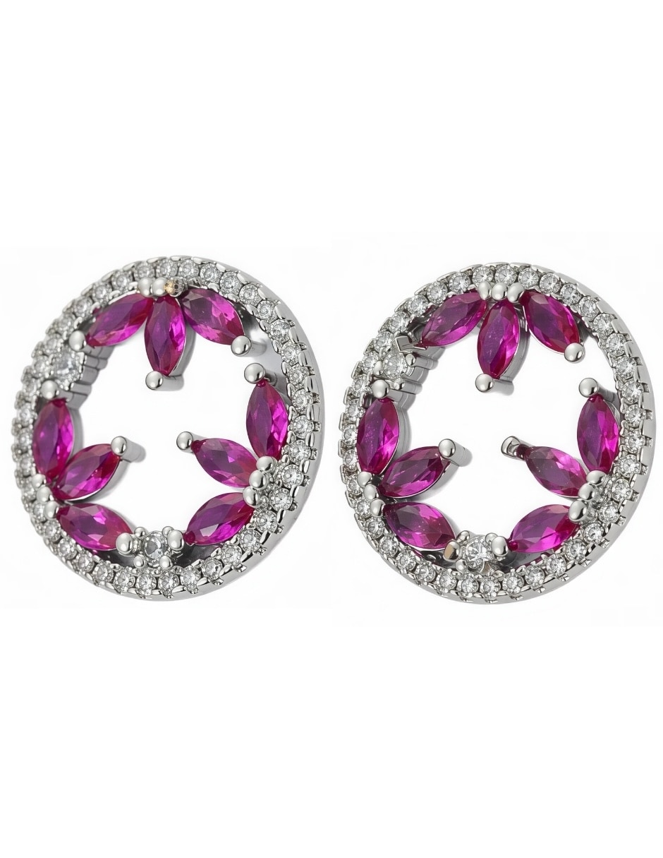 Broqueles circulares Fuchsia con acabado baño de rodio 4