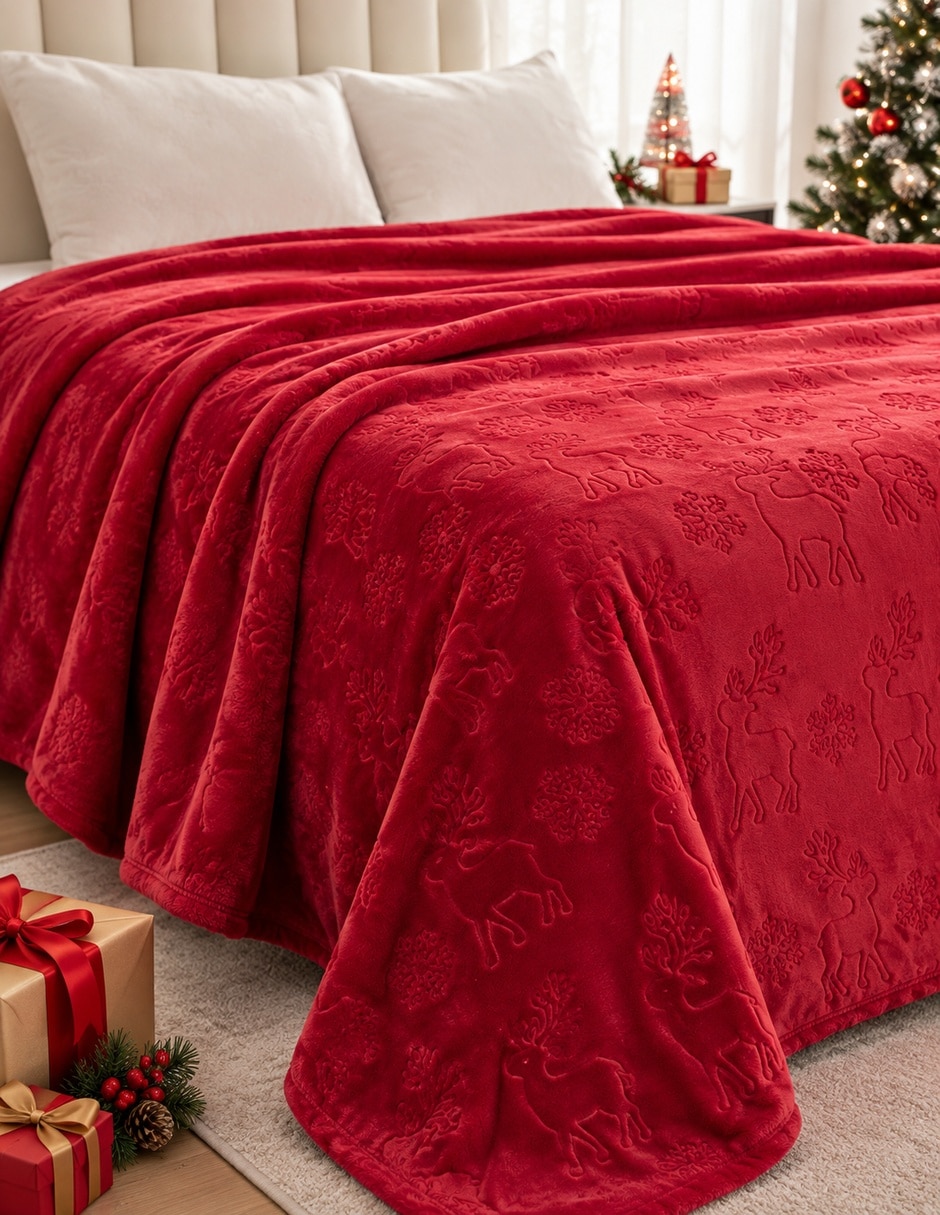 Cobertor Navidadeño estampado texturizado Cobertor Navidadeño estampado texturizado