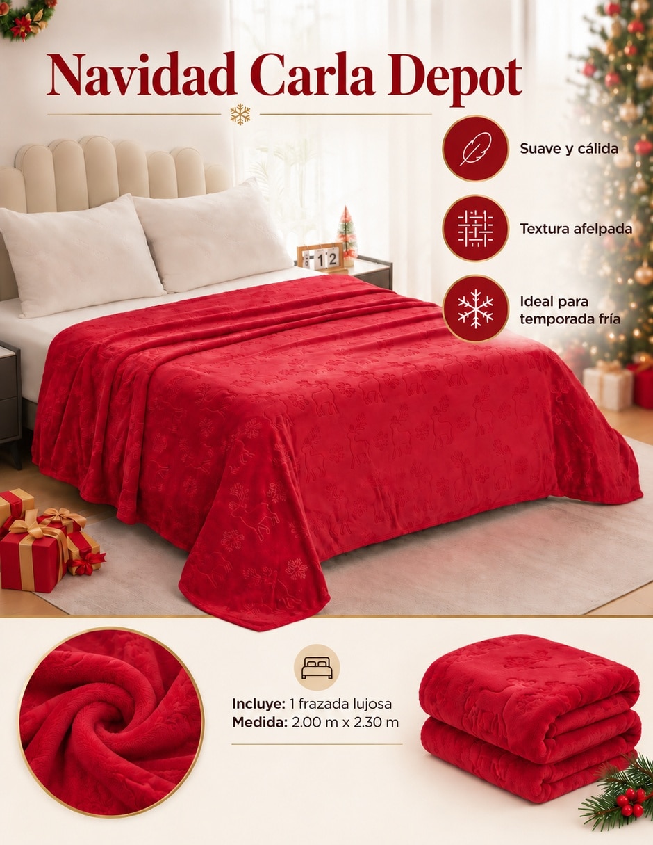 Cobertor Navidadeño estampado texturizado 3