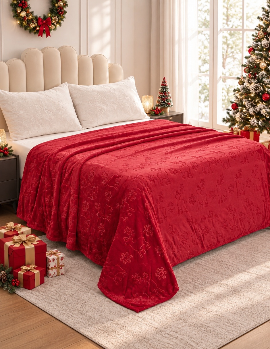 Cobertor Navidadeño estampado texturizado 2