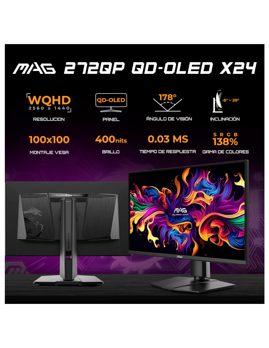 Monitor gamer MAG 272QP QD-OLED X24 QD-OLED WQHD 27 pulgadas 2