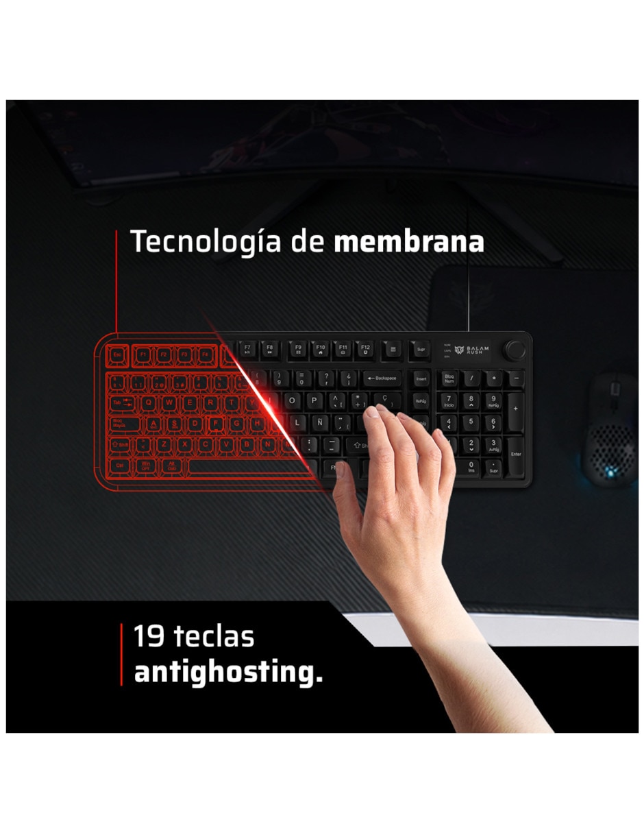 Teclado gamer usb-a 2.0 qwert español con interruptor membrana plana br-945820 2