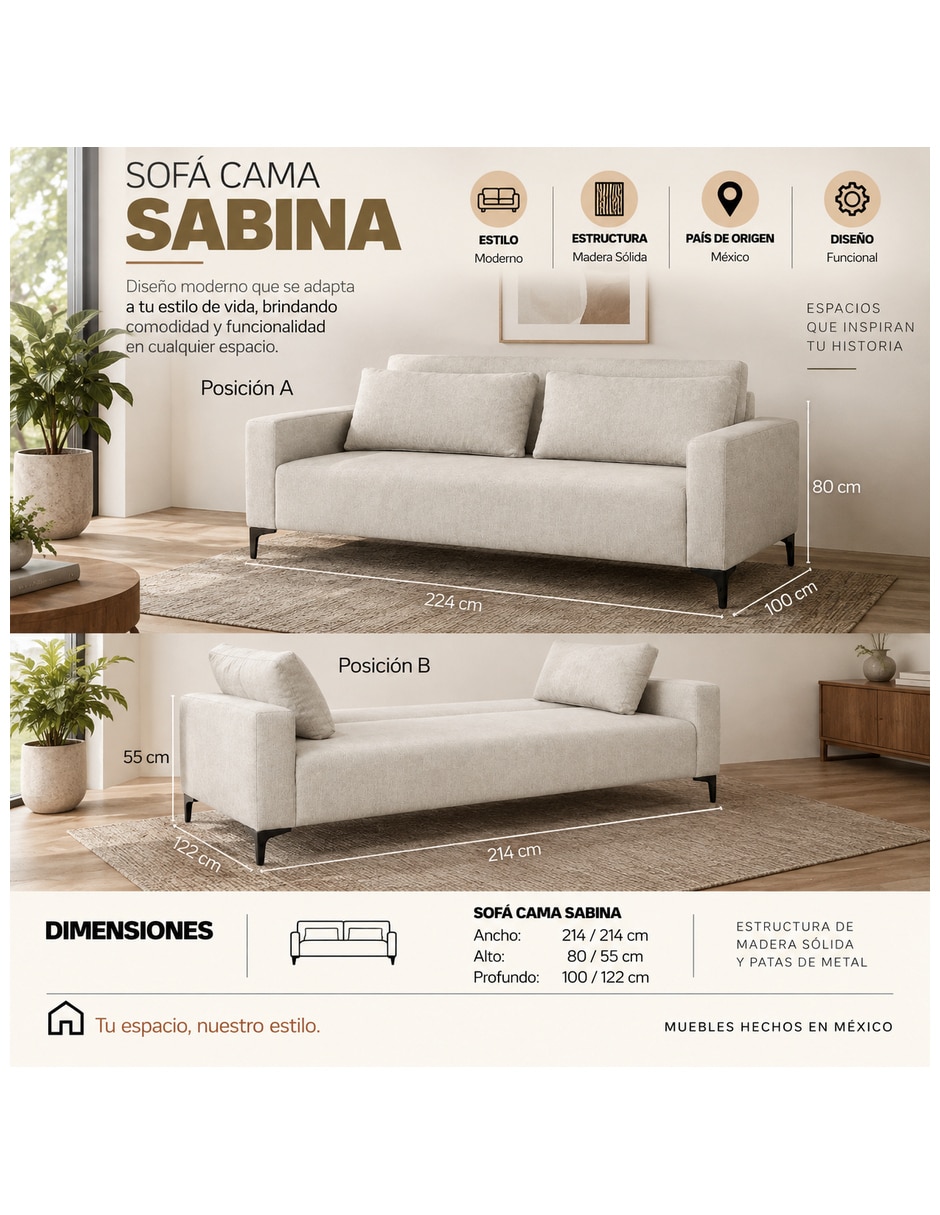 Sofá cama Sabina de madera pino 7