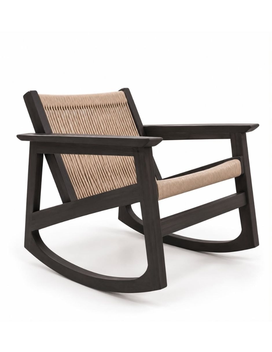 Silla mecedora de madera y cuerda
