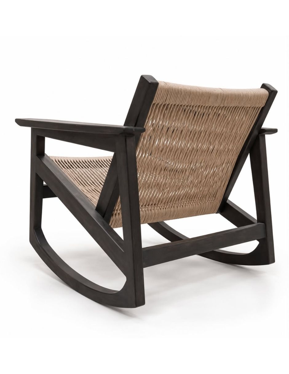Silla mecedora de madera y cuerda 5
