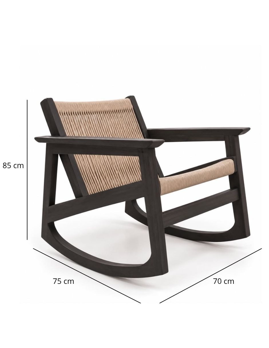Silla mecedora de madera y cuerda