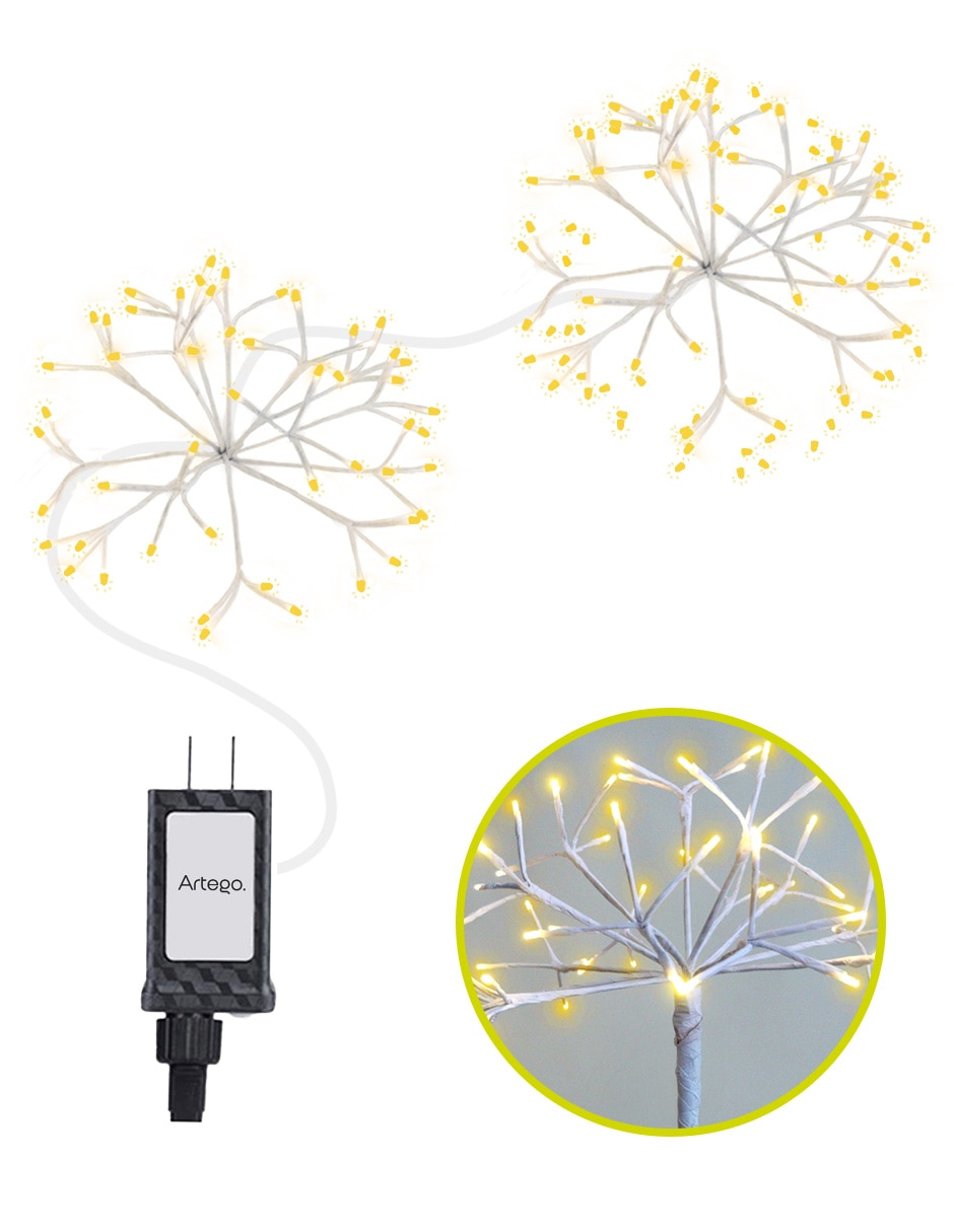 Serie luces led navidad 2 ramos de 40cm de diámetro unidos de 56 leds star burst con 112 focos