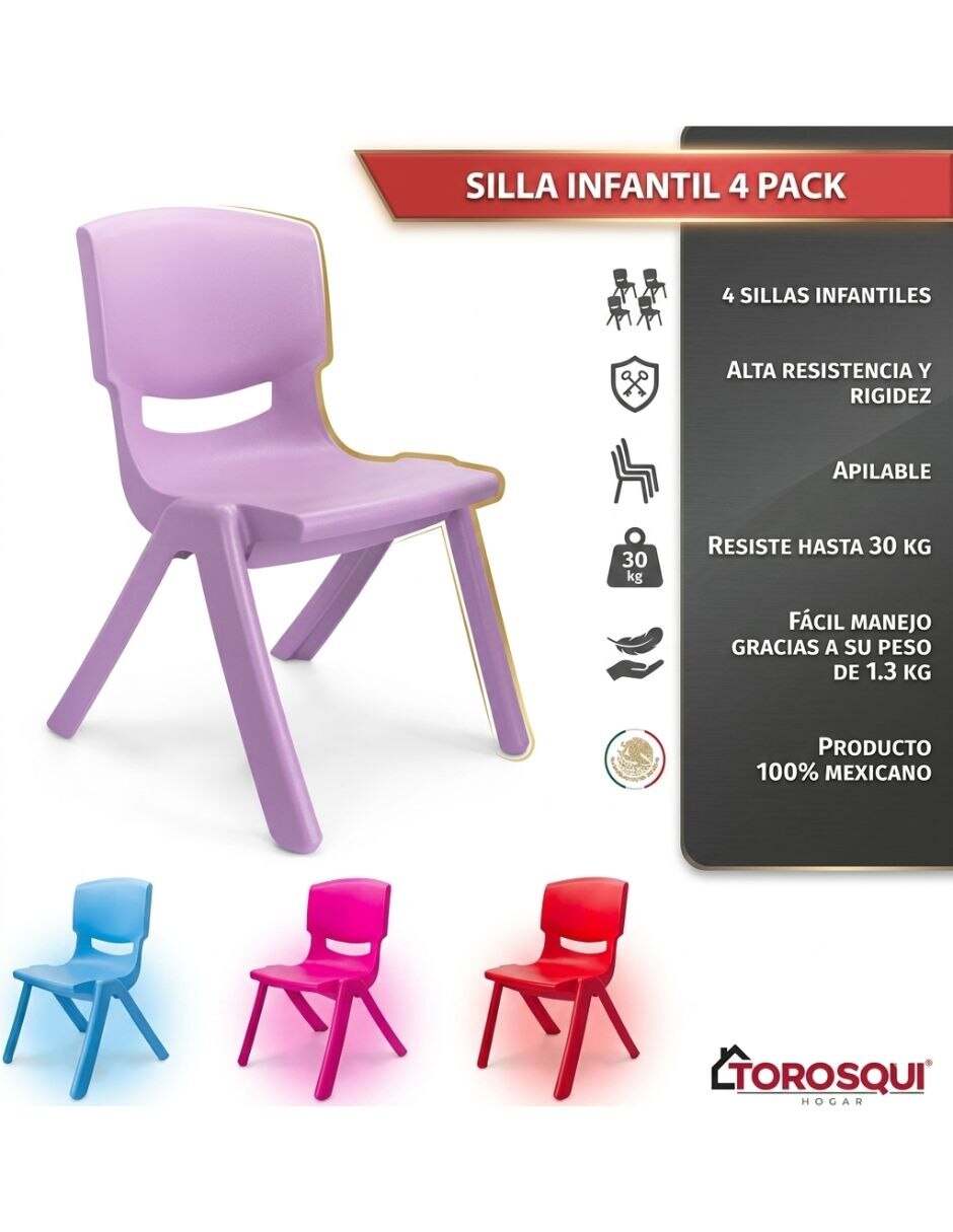 Set de sillas 4 piezas silla infantil de plástico 2