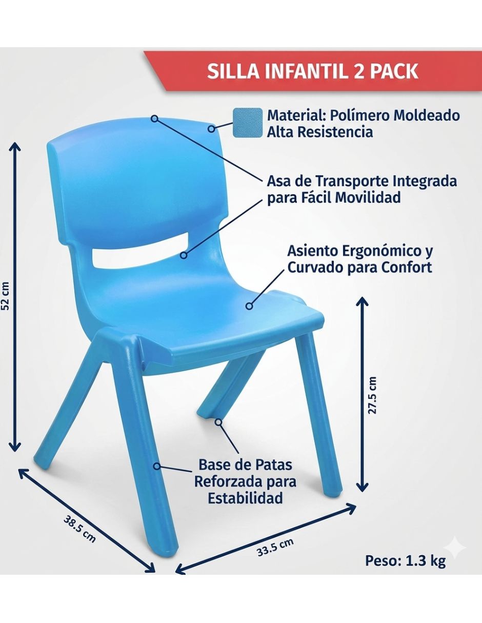 Set de sillas 4 piezas silla infantil de plástico 3