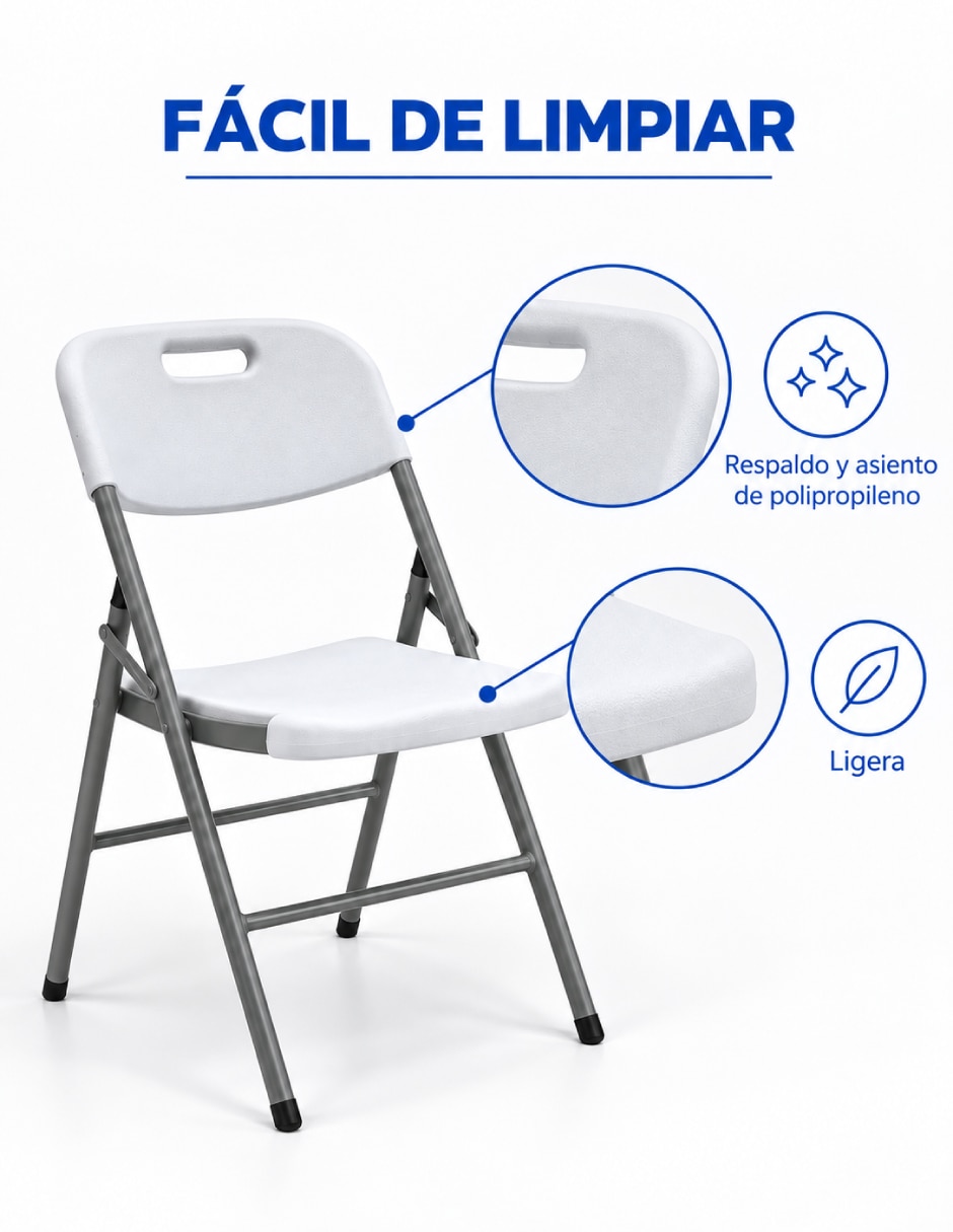 Juego de sillas plegables 6 piezas de plástico 7