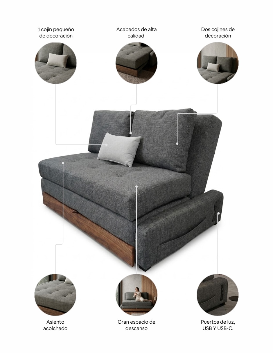 Futón/Sofá cama Sí Floid Gris oxford de Poliéster 6
