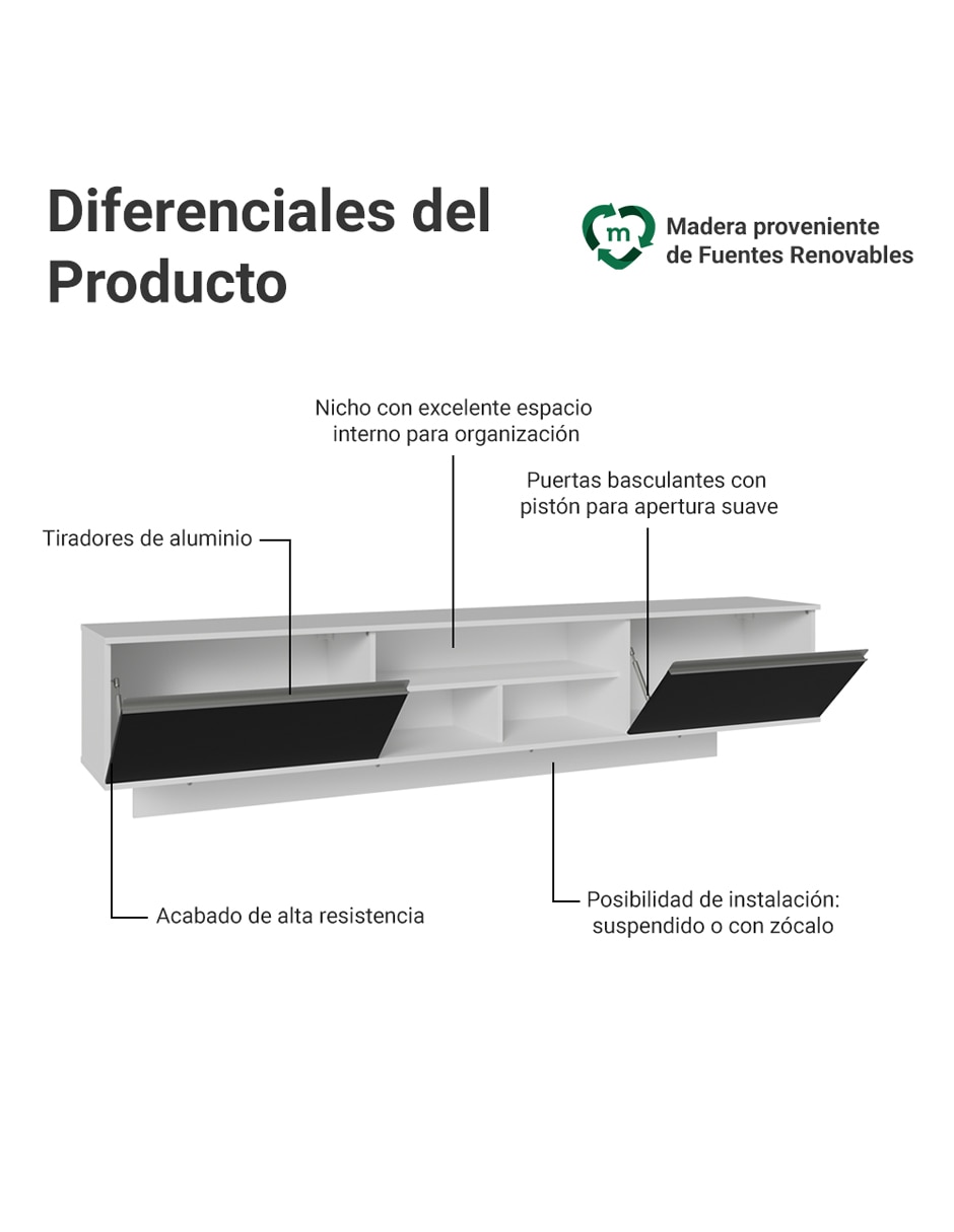 Mueble flotante para tv armable glamy de mdp 4