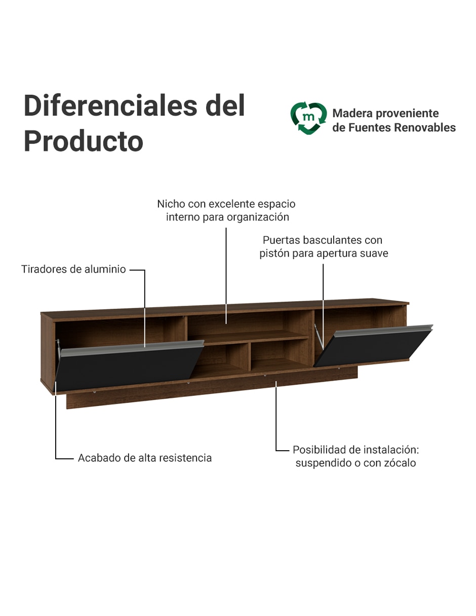 Mueble flotante para tv armable glamy de mdp 4