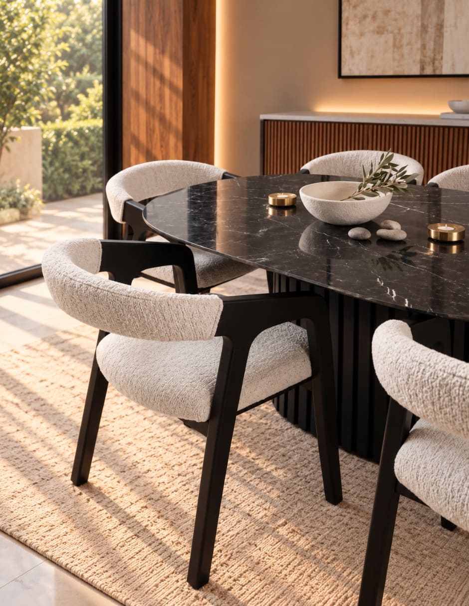 Mesa de comedor Sí MESA DE COMEDOR HORUS NEGRO BRILLOSO de Madera y mármol 6