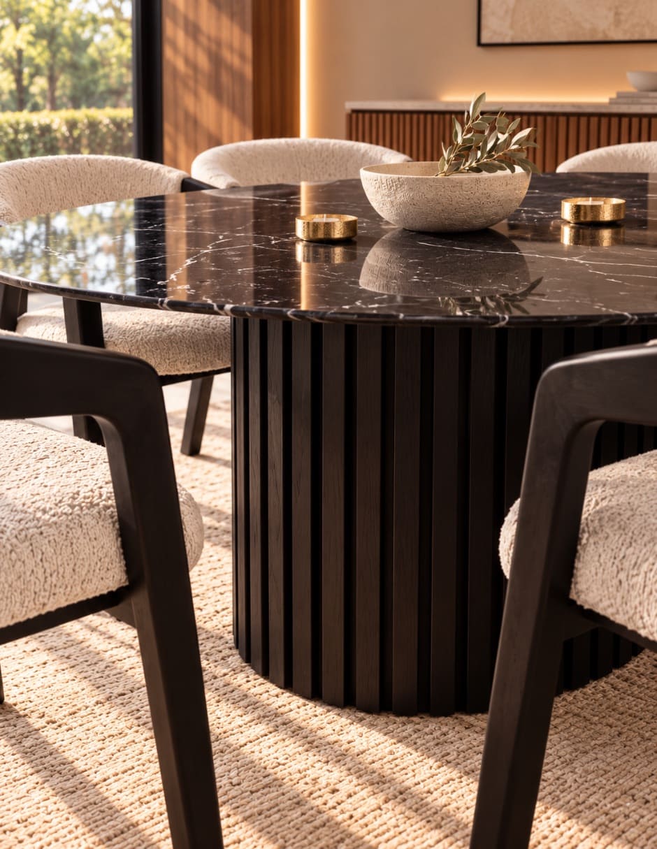 Mesa de comedor Sí MESA DE COMEDOR HORUS NEGRO BRILLOSO de Madera y mármol 7