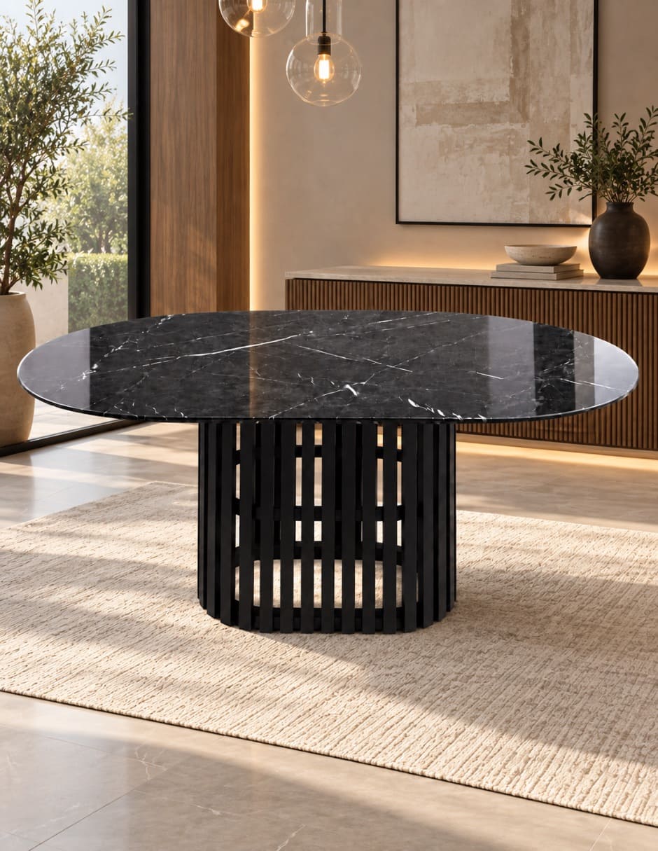 Mesa de comedor Sí MESA DE COMEDOR HORUS NEGRO BRILLOSO de Madera y mármol 9