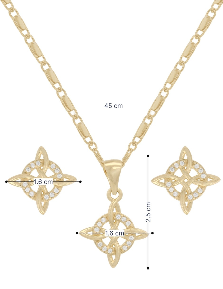Aretes y collar de nudo 18 K zirconia 8