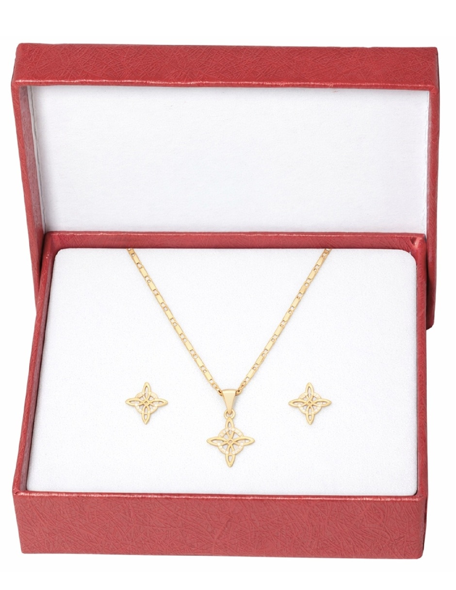 Aretes y collar de nudo 18 K zirconia 5