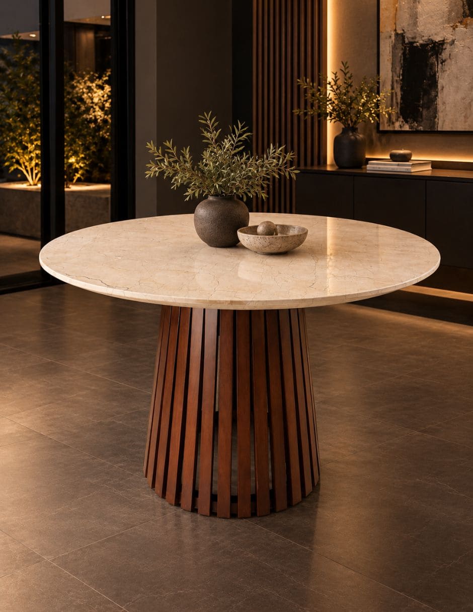 Mesa de comedor armable italy de madera y mármol 2